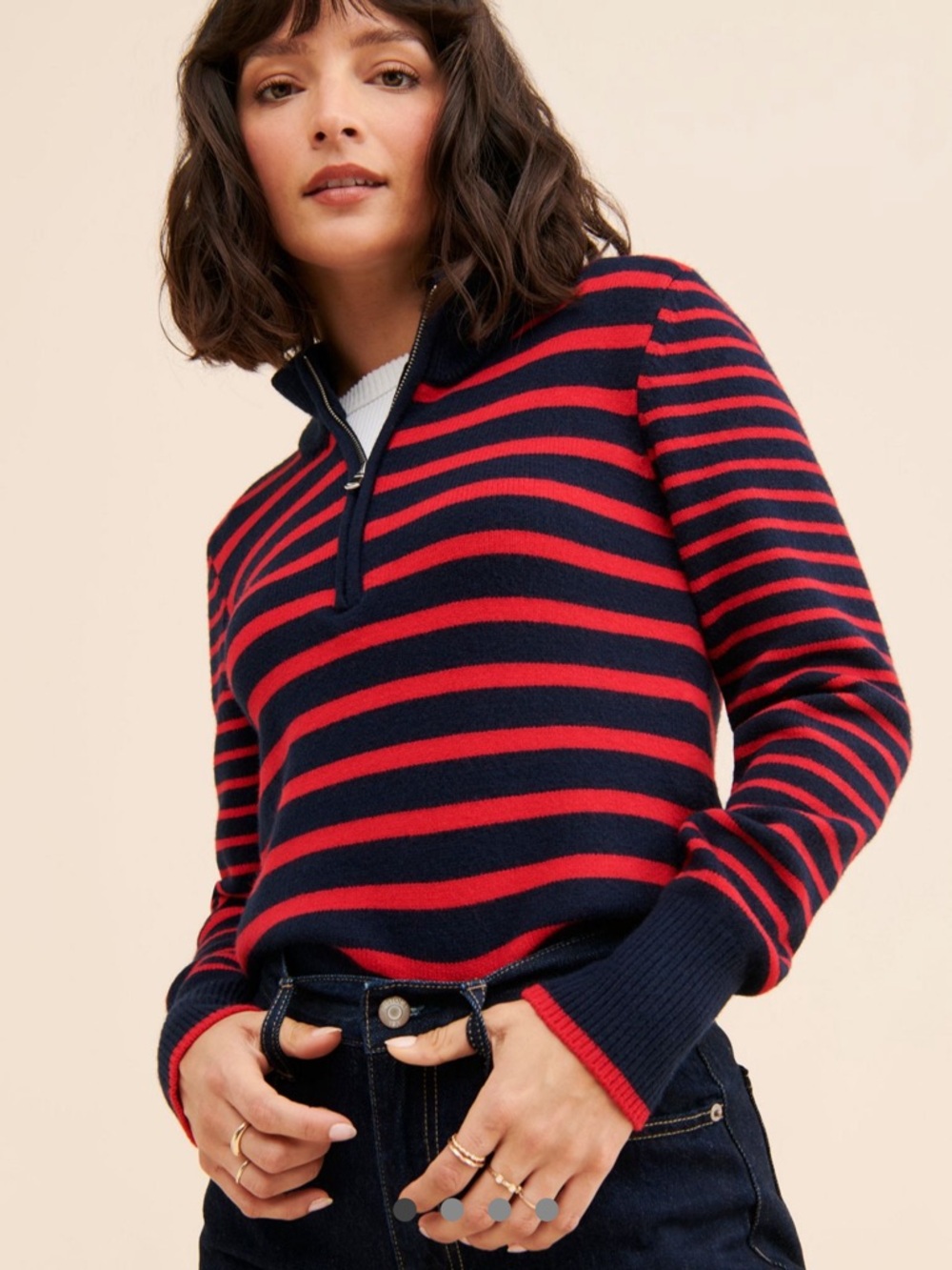 Addison Bay Filter Active Zip Sweater Navy Blue Red Stripe Coastal Anthro Sz M